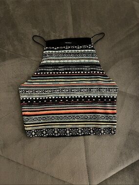 Forever 21 Black Multicolor Striped Halter Crop Top